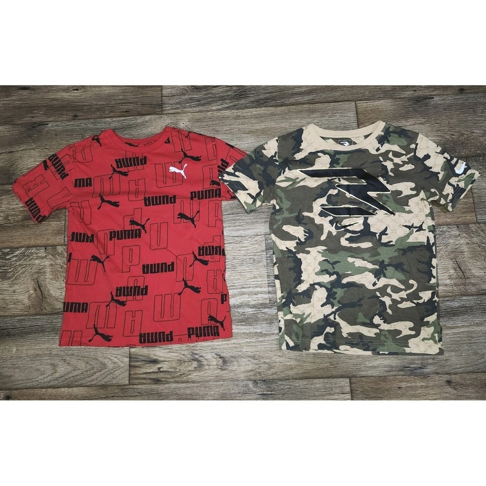Nike Puma lot of 2 Boys T Shirts Medium 10 - 12 camo red black logo all over